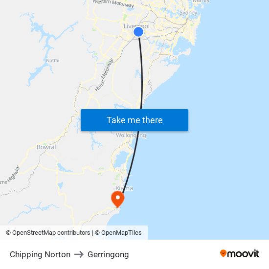 Chipping Norton to Gerringong map