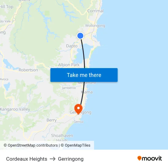 Cordeaux Heights to Gerringong map