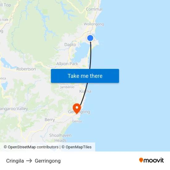 Cringila to Gerringong map