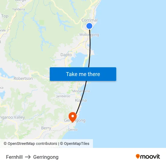 Fernhill to Gerringong map