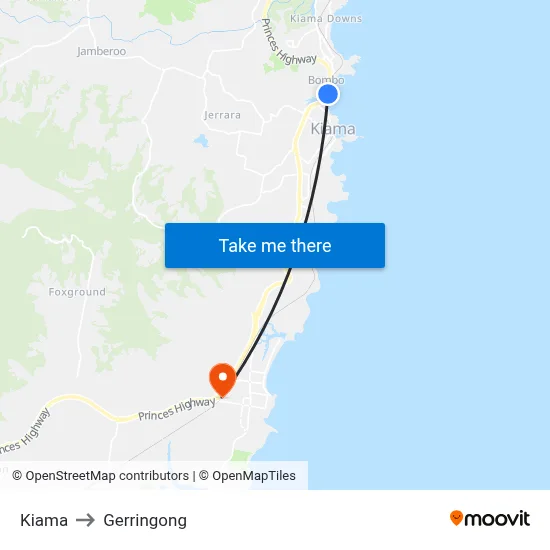 Kiama to Gerringong map