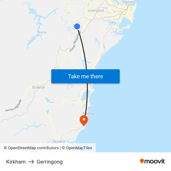Kirkham to Gerringong map