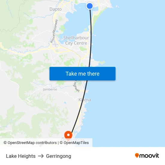 Lake Heights to Gerringong map