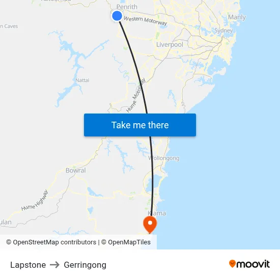 Lapstone to Gerringong map