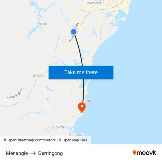 Menangle to Gerringong map