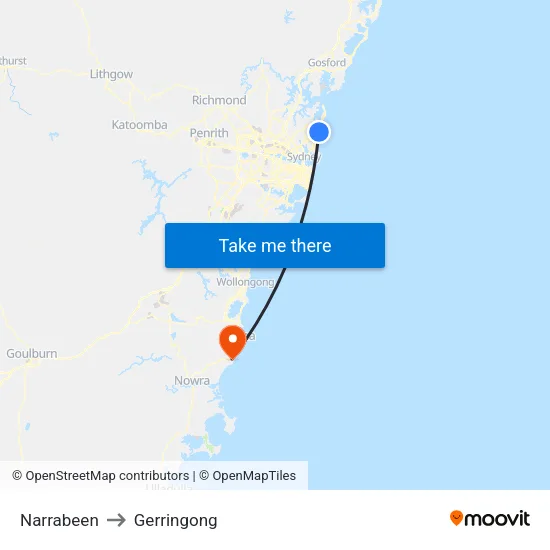 Narrabeen to Gerringong map