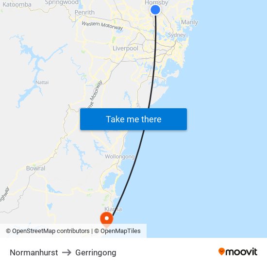 Normanhurst to Gerringong map