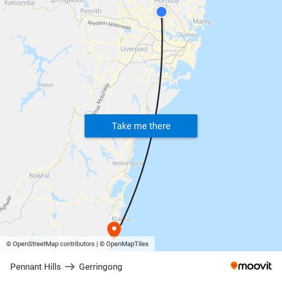 Pennant Hills to Gerringong map