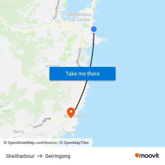 Shellharbour to Gerringong map