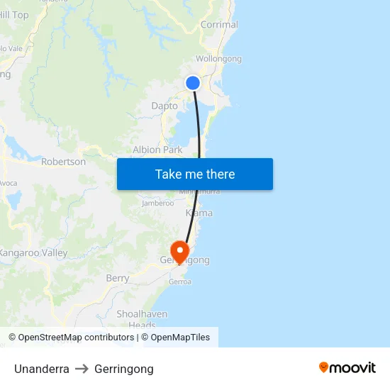 Unanderra to Gerringong map