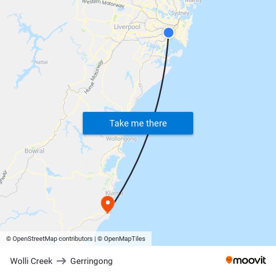 Wolli Creek to Gerringong map