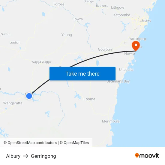 Albury to Gerringong map