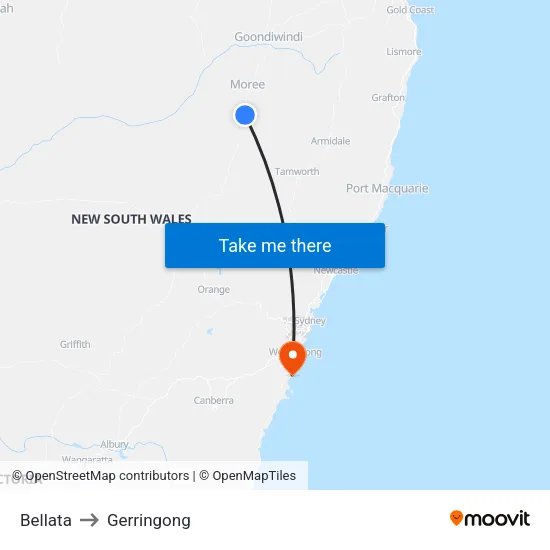Bellata to Gerringong map