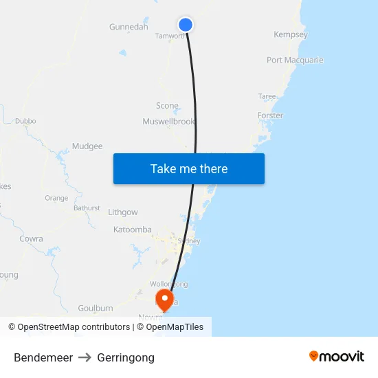 Bendemeer to Gerringong map