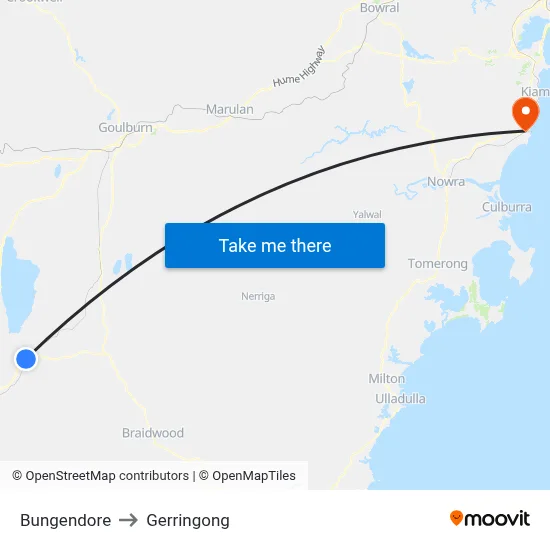 Bungendore to Gerringong map
