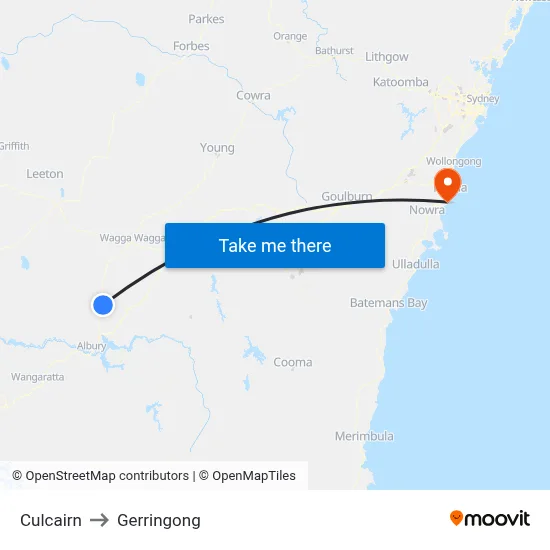 Culcairn to Gerringong map