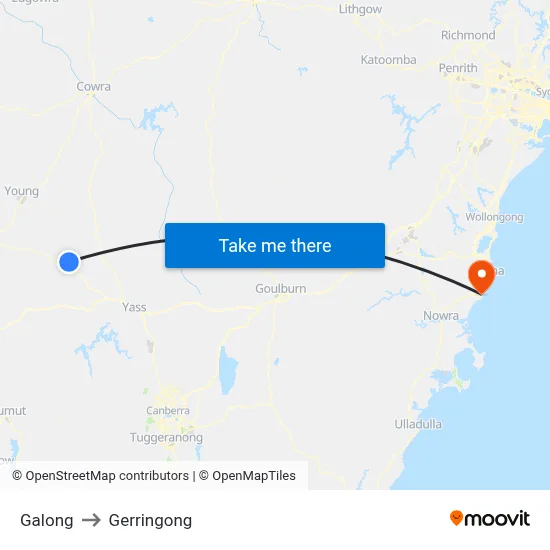 Galong to Gerringong map