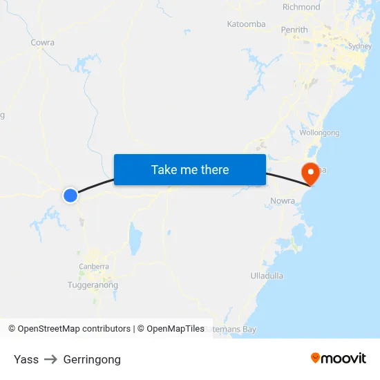 Yass to Gerringong map