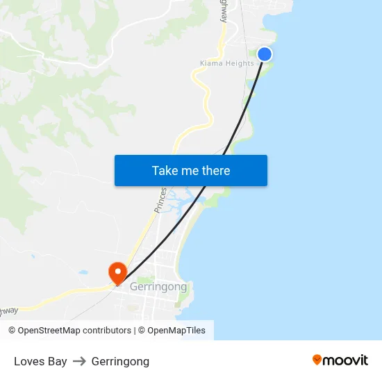 Loves Bay to Gerringong map