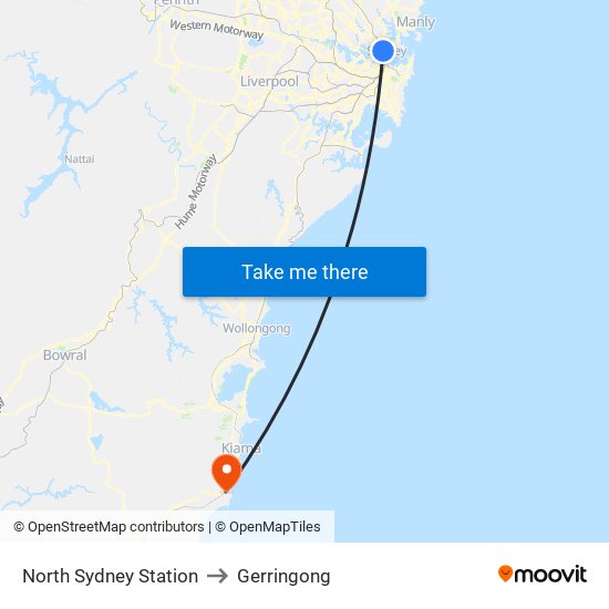 North Sydney Station to Gerringong map