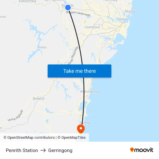 Penrith Station to Gerringong map