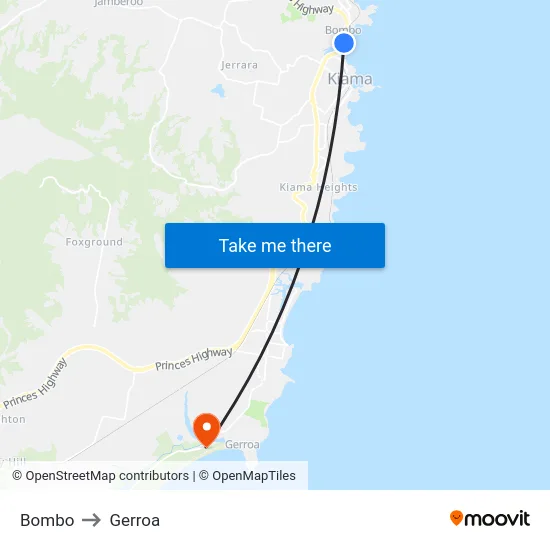 Bombo to Gerroa map