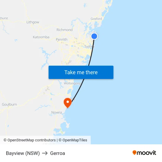 Bayview (NSW) to Gerroa map