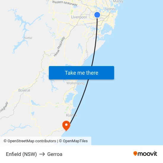 Enfield (NSW) to Gerroa map