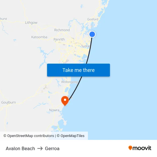 Avalon Beach to Gerroa map
