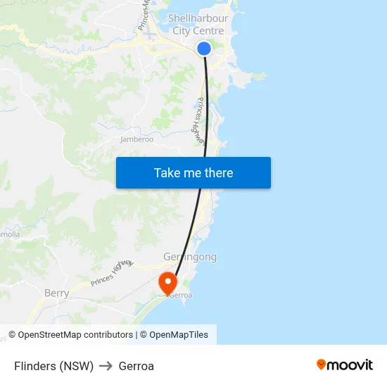 Flinders (NSW) to Gerroa map