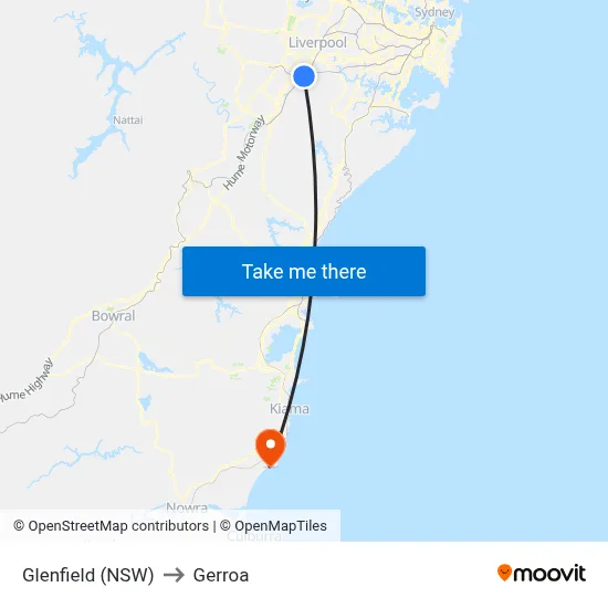 Glenfield (NSW) to Gerroa map