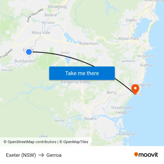 Exeter (NSW) to Gerroa map