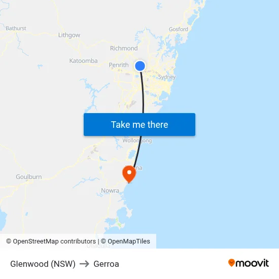 Glenwood (NSW) to Gerroa map