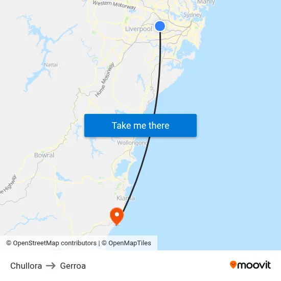 Chullora to Gerroa map