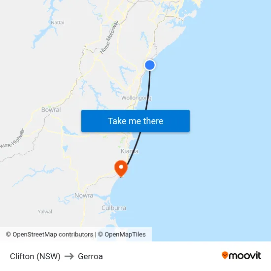 Clifton (NSW) to Gerroa map