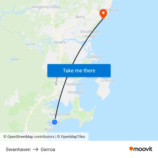Swanhaven to Gerroa map