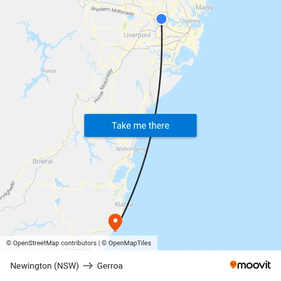 Newington (NSW) to Gerroa map