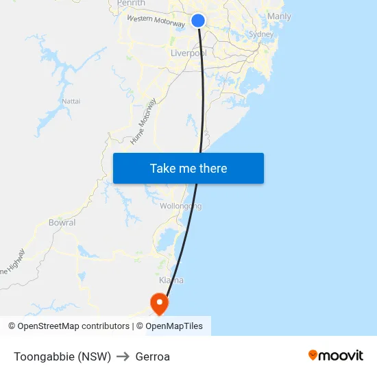 Toongabbie (NSW) to Gerroa map