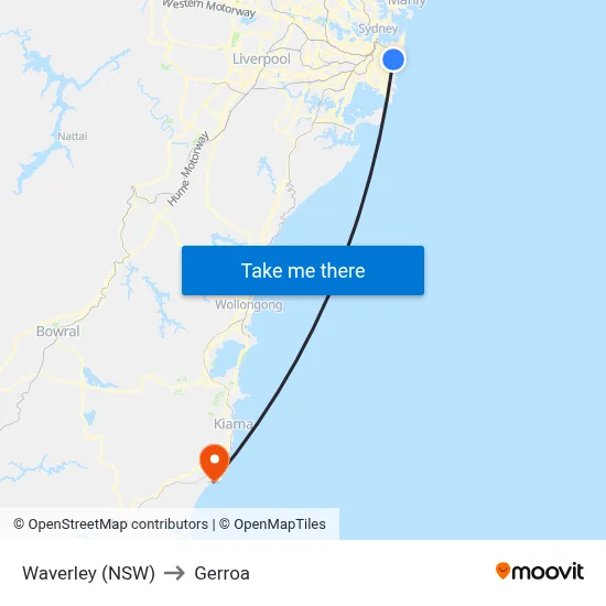 Waverley (NSW) to Gerroa map