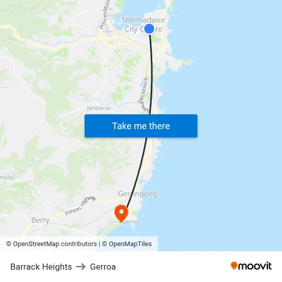 Barrack Heights to Gerroa map