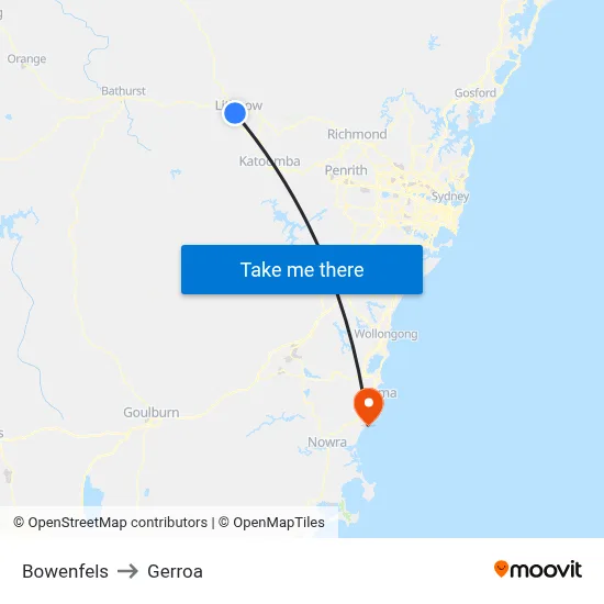 Bowenfels to Gerroa map