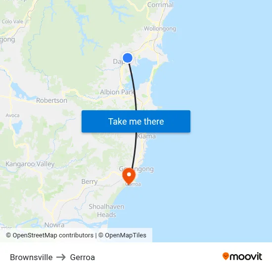 Brownsville to Gerroa map