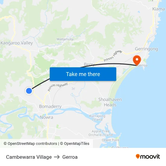 Cambewarra Village to Gerroa map