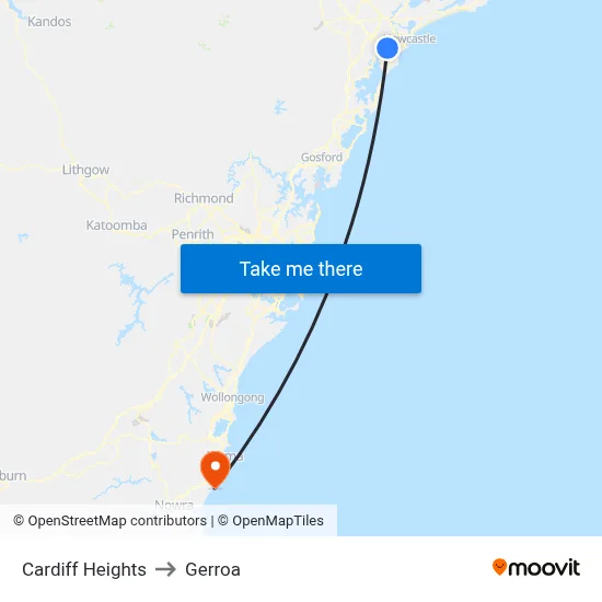 Cardiff Heights to Gerroa map