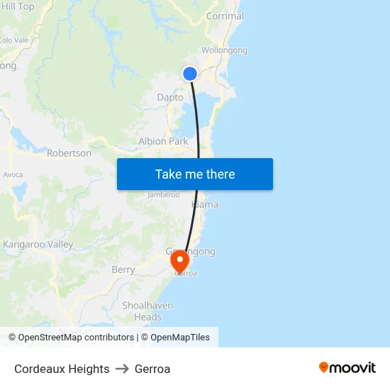 Cordeaux Heights to Gerroa map