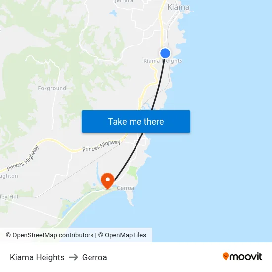 Kiama Heights to Gerroa map