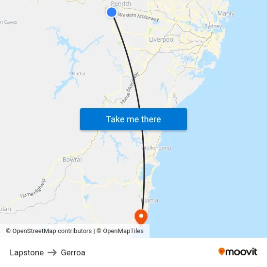Lapstone to Gerroa map