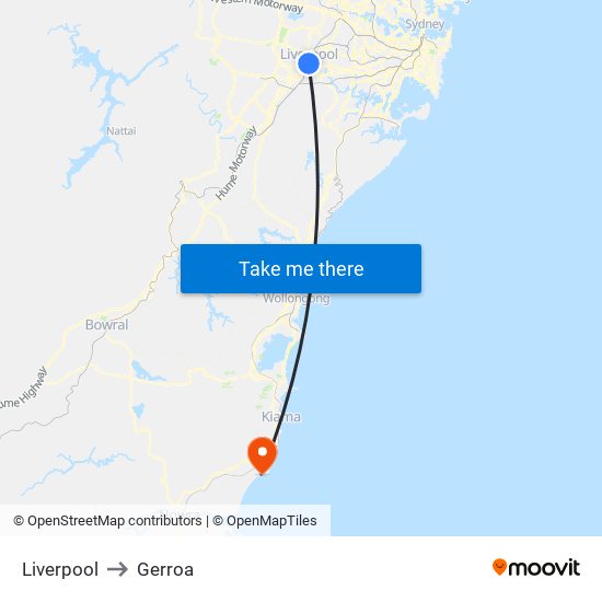 Liverpool to Gerroa map