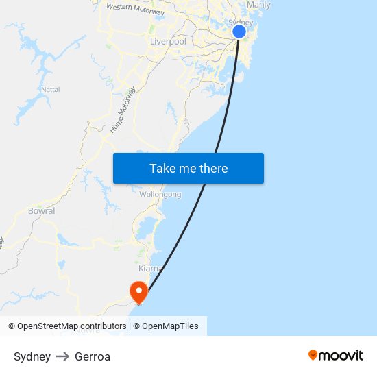 Sydney to Gerroa map