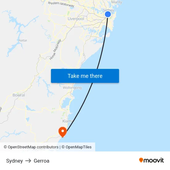 Sydney to Gerroa map